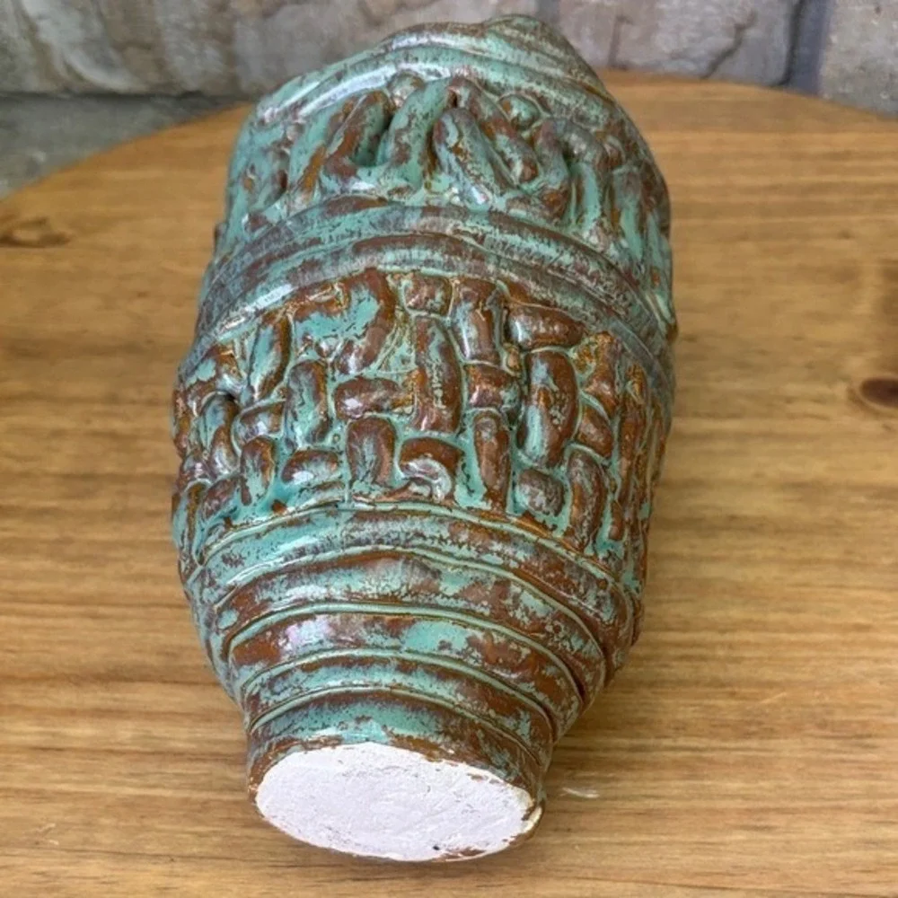 Freeform Coil Pottery Vase Ceramic Artist Handmade Vessel Modern Sea Green‎ 7in